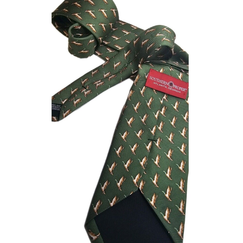 Southern Proper Silk Tie Green Duck Hunting Novelty USA Made Preppy